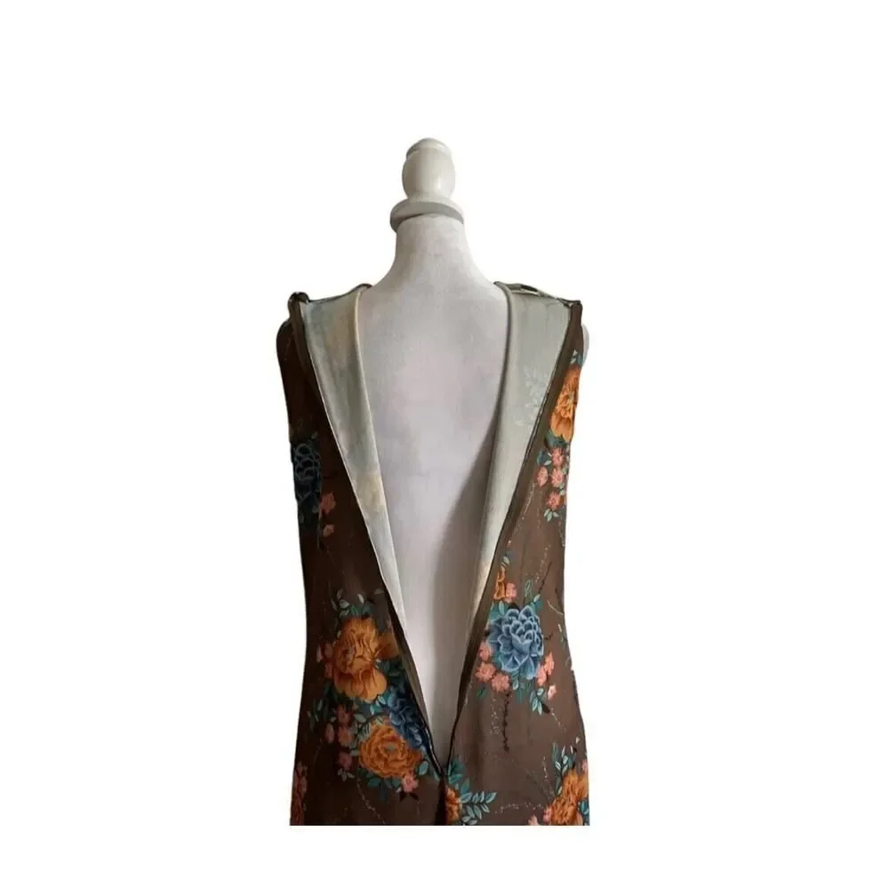 Vintage 1970s Sears Dress Cardigan Taupe Floral 2 Piece Set Maxi US Size 10 - Picture 9 of 16